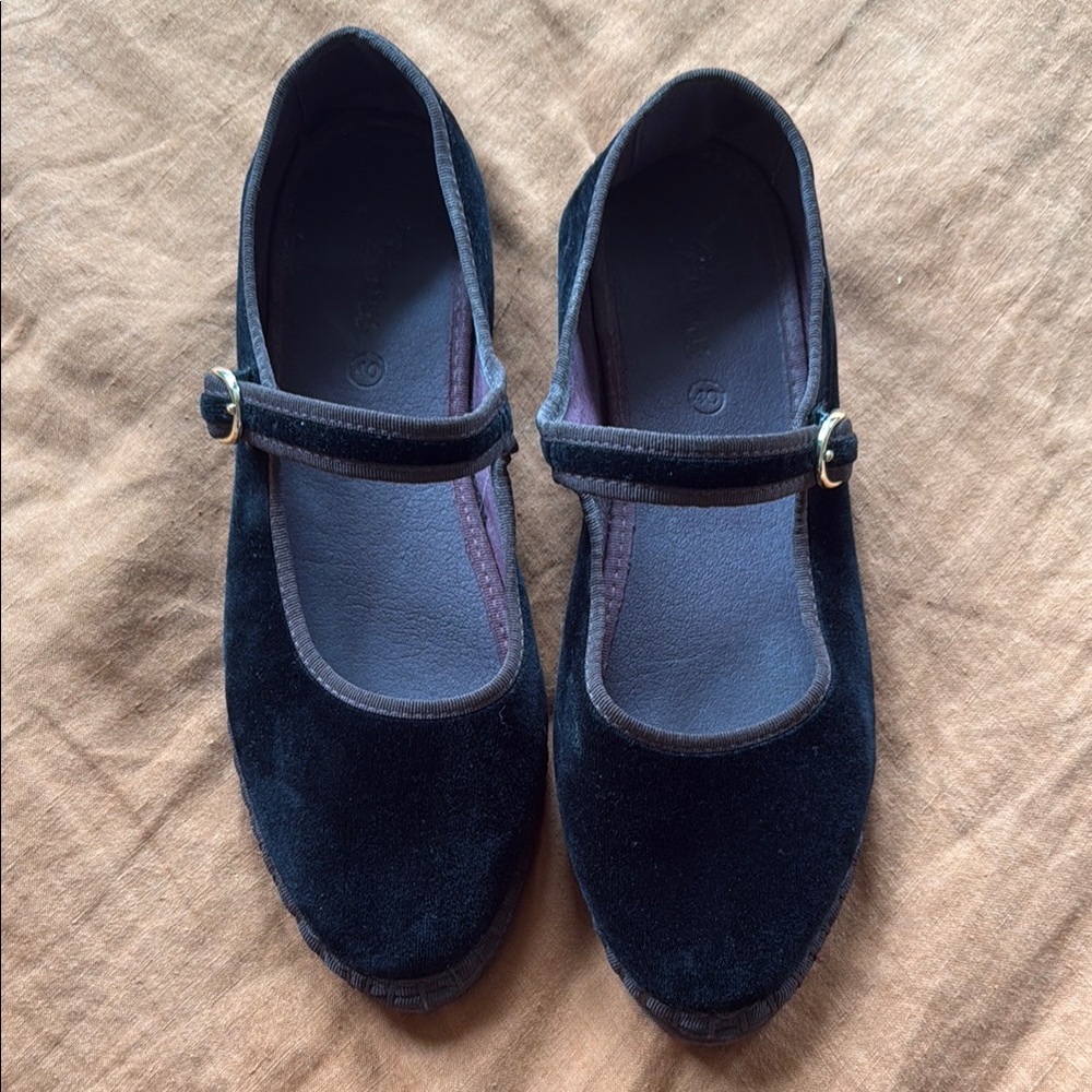 FLABELUS Black Velvet Mary Jane Flats